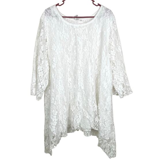 Womens Top Sz 3XL Asymmetric Fairy Lace Cottage Whimsigoth Coquette Semi Sheer - Picture 1 of 9